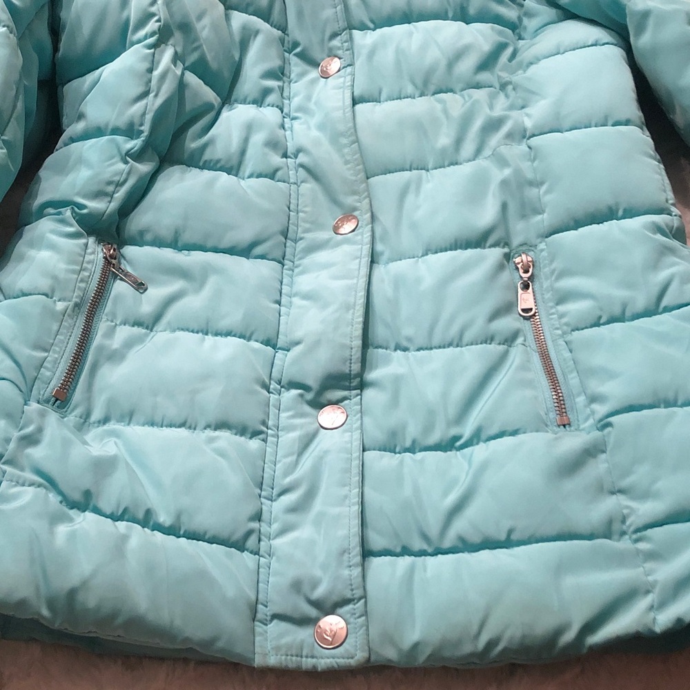 Justice Teal Jacket with Detachable Faux Fur Trimmed Sherpa Hood - Picture 9 of 10